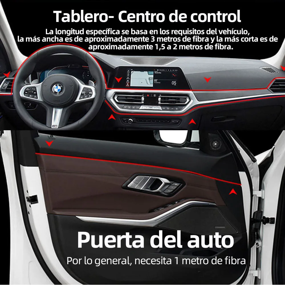 Luces interiores de coche, tira de luz LED RGB para coche, 5 en 1, con fibra