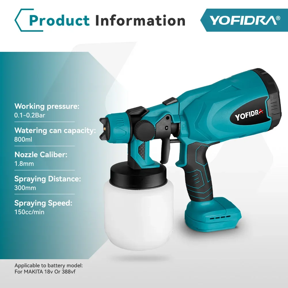 Yofidra 800ML Cordless Spray Gun High Power Electric Paint Sprayer - Main Image