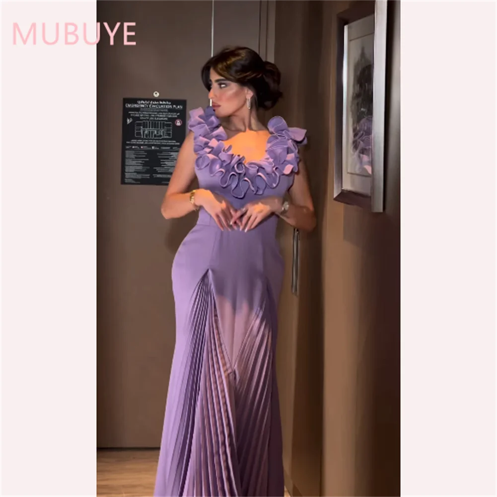 

MOBUYE 2024 Arab Dubai V Neckline Prom Dress Short Sleeves Split Ankle Evening Fashion Elegant Party Dress For Women