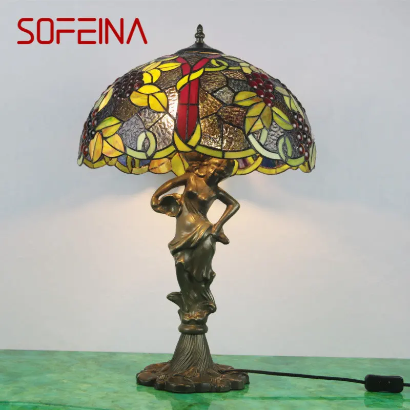 

SOFEINA European Tiffany Glass Table Lamp LED Creative Retro Fine Desk Light Decor For Home Living Room Bedroom Bedside