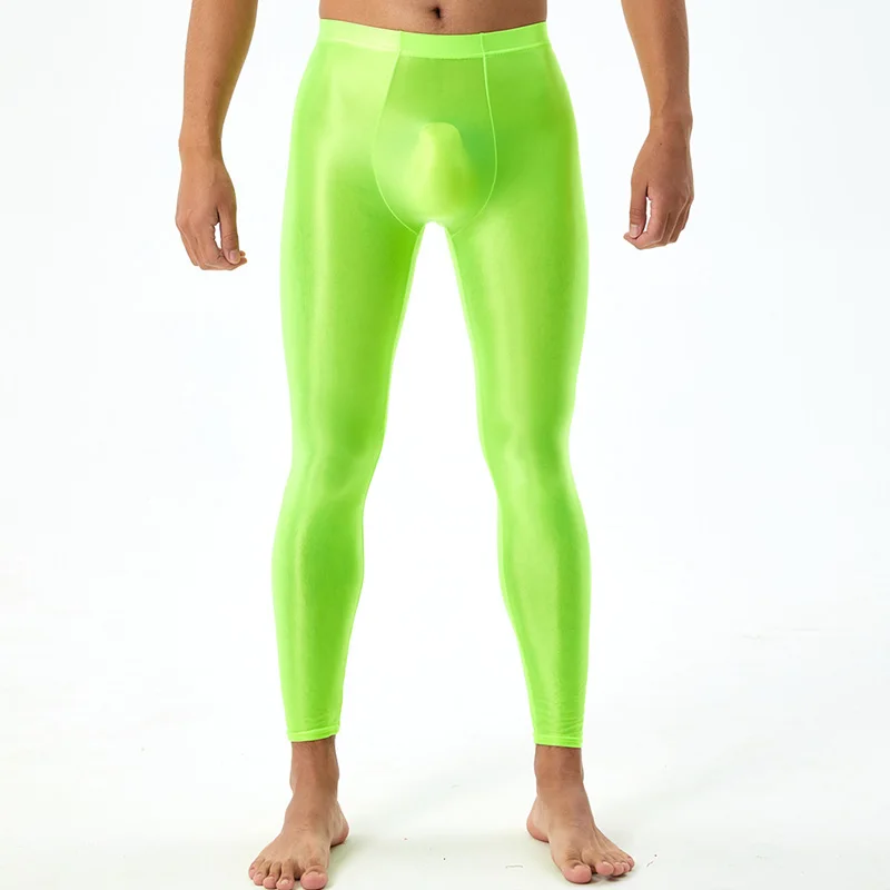 Glossy Leggings Mens Semi-through Sports Skinny Pants for Exercise Running Fitness Yoga Workout Swimming Solid Color Trouser 3