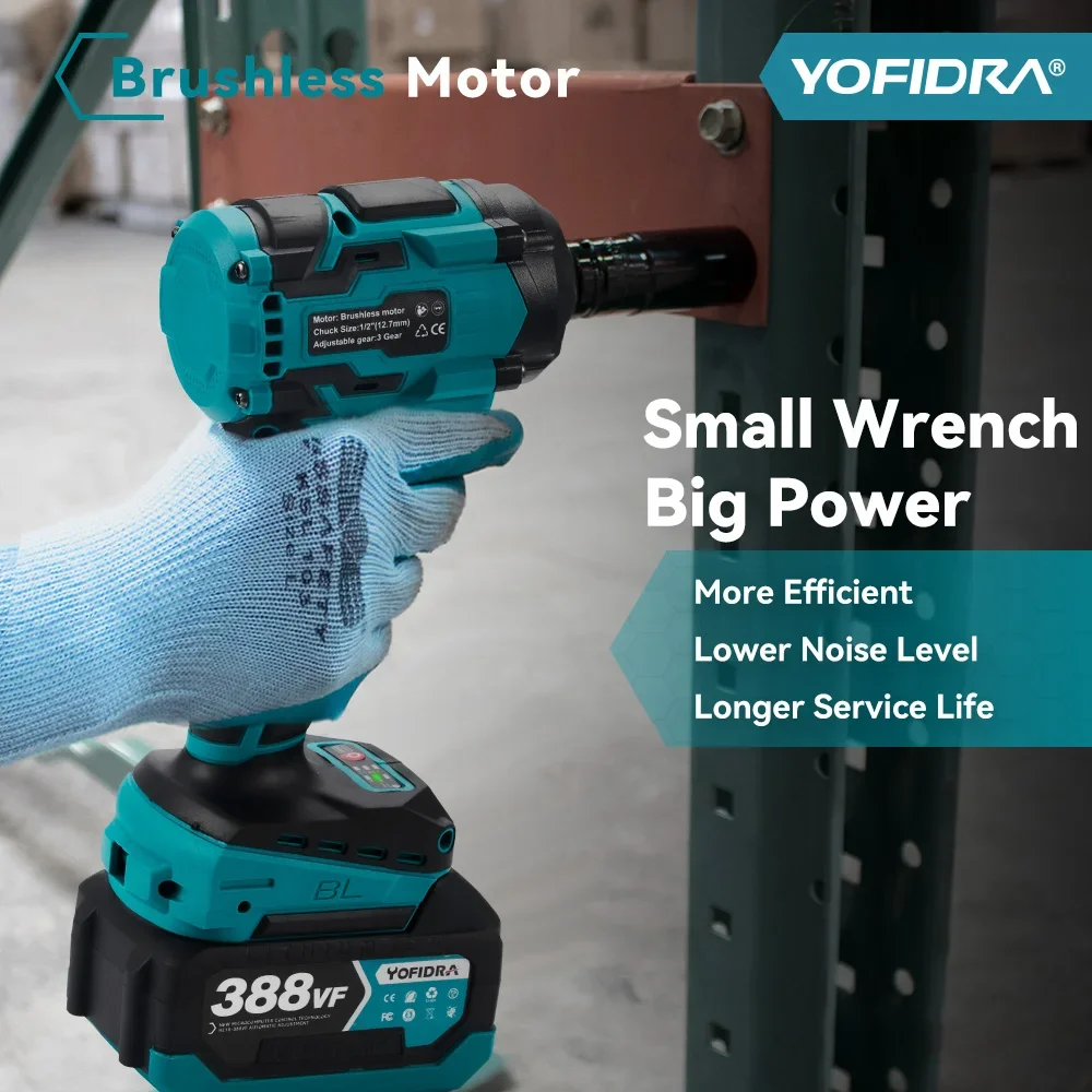 YOFIDRA 1000N.M Brushless Electric Impact Wrench 3 Funtion 1/2 inch Cordless Screwdriver Electric Drill for Makita 18V Battery