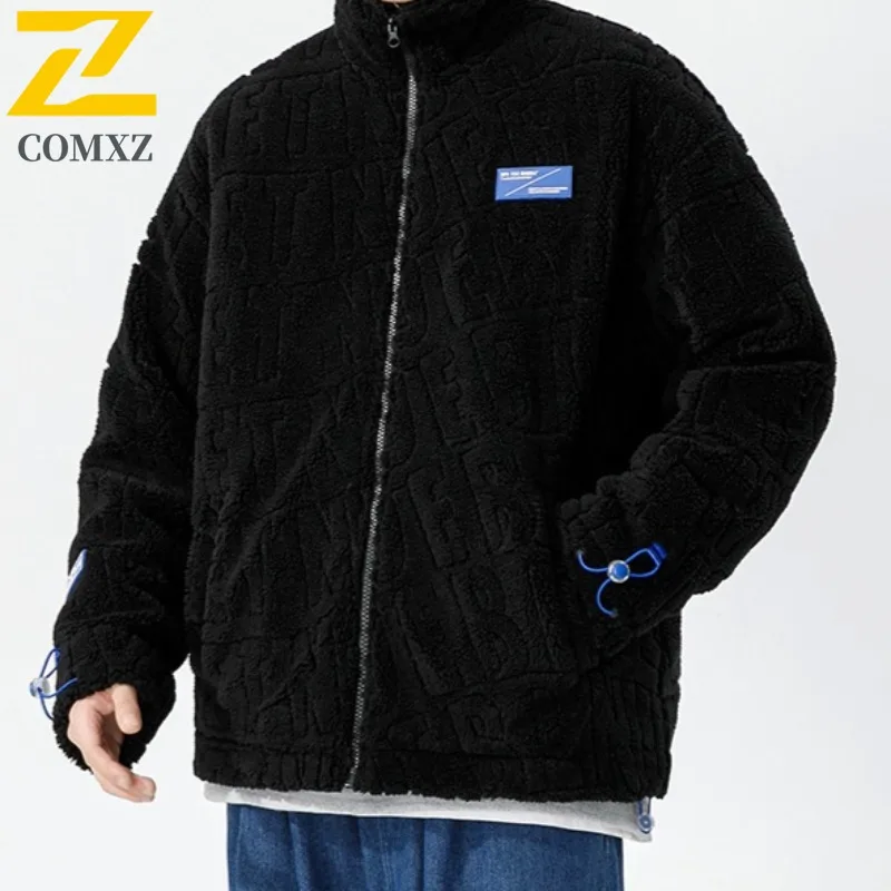 COMXZ 2025 New Men Wool Stand Collar Jacket Letter Print Down Trendy Thickened Loose Warm Winter Wear-Resistant Daily Sport Coat