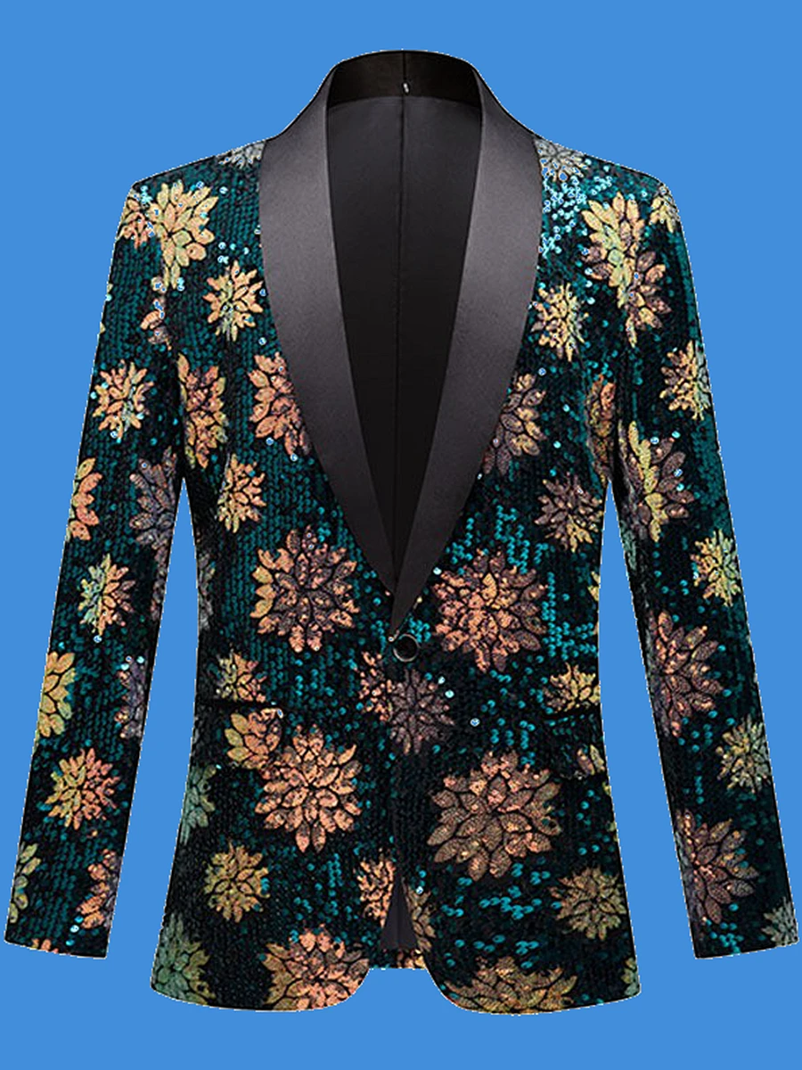 

Quality Men's Embroidery Sequins Suit Jacket Wedding Groom Casual Dress Nightclub Bar Singer Concert Show Glitter Blazers Stage