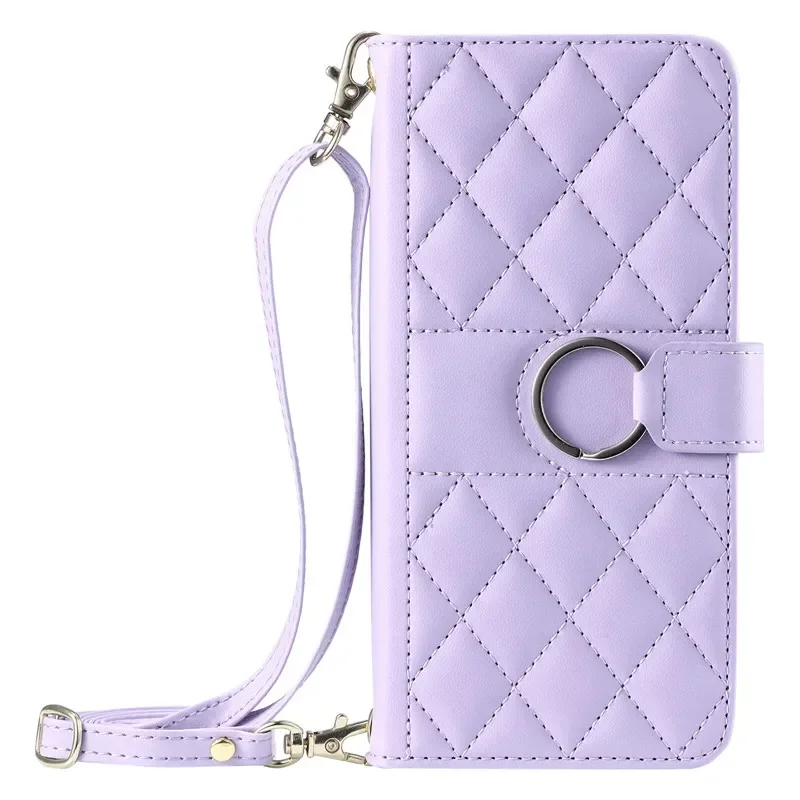 Elegant Long Hanging Rope PU Leather Flip Wallet Phone Case Cover