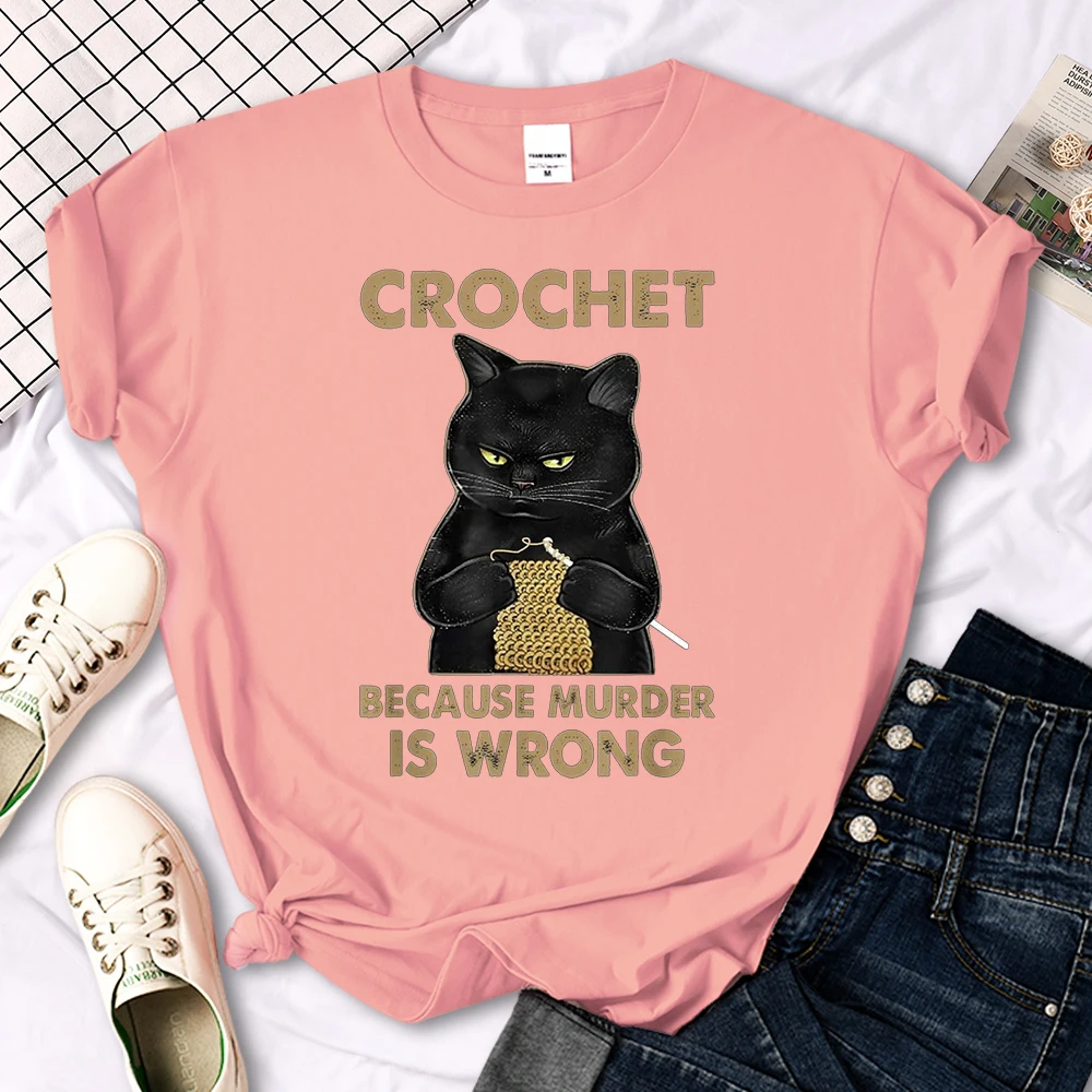 Crochet Because Murder Is Wrong Printing Female Tshirts Manga Summer T-shirt Summer Slim Tees Shirts Sports Slim Women T Shirts