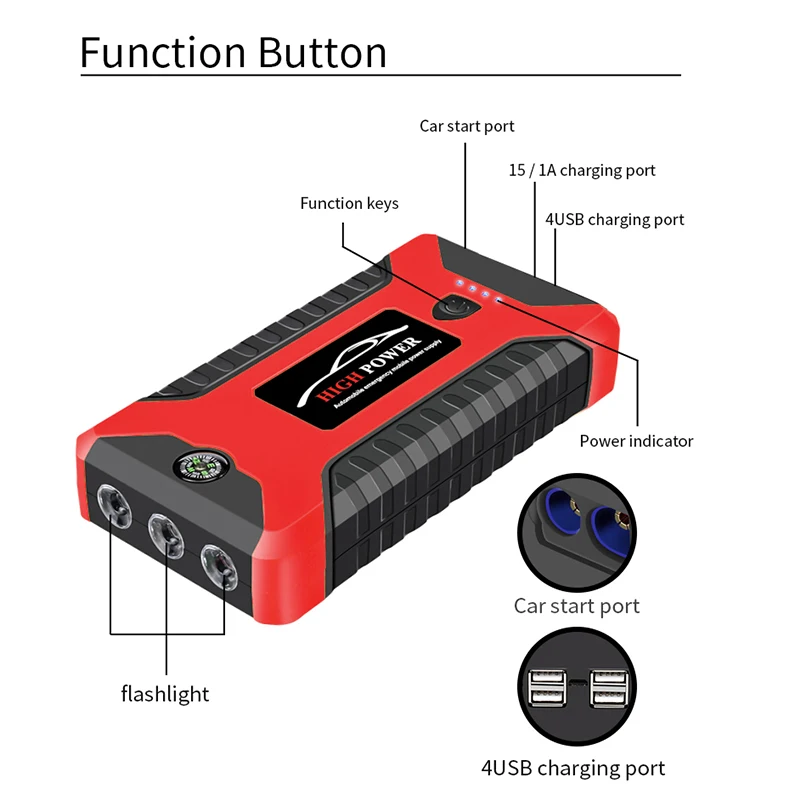 12V Auto Starthilfe Power Bank Tragbare Auto Batterie Booster  ChargerStarting Gerät Auto Notfall Start-up Beleuchtung