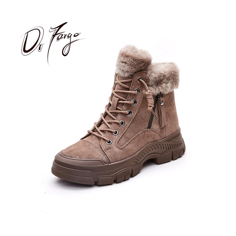 

DRFARGO Winter Women Snow Boots Fur Top Thick Sole Side Zip Casual Design for Female Cross-tied Outdoor Boots Plush Warm