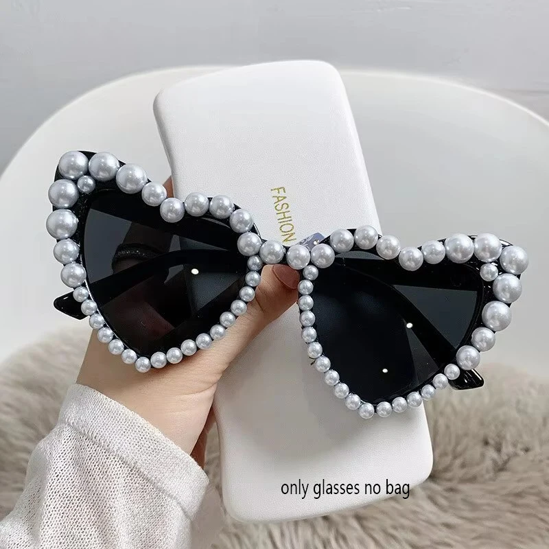 1/2 PCS Large frame dance party love heart inlaid pearl sunglasses for women beach peach heart sunglasses 5501