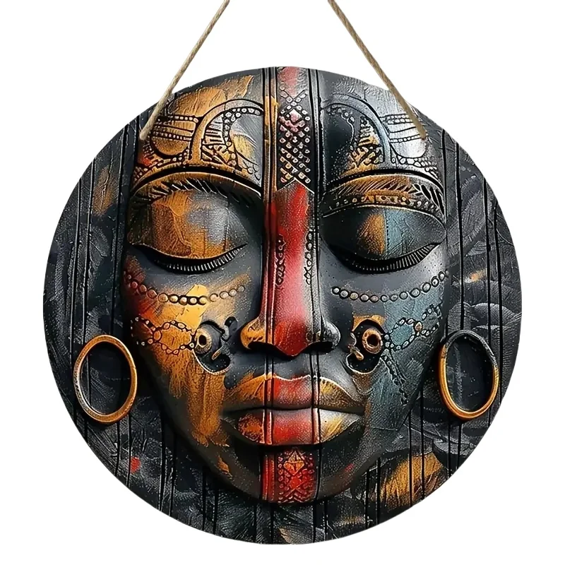 Immortal Queen 2D African Mask Metal Wall Art Cultural Decor Display Disc