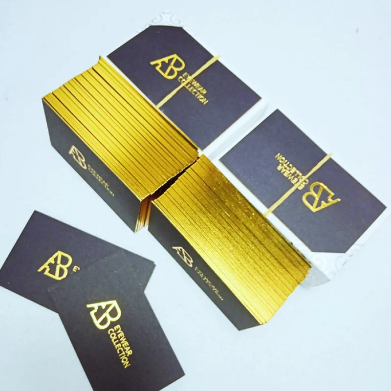 

Custom logo luxury black gold foil recycled paper small business card printing embossed cards with golden border