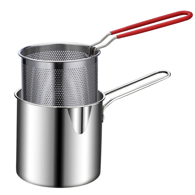 

2X Stainless Steel Deep Frying Pot Tempura French Fries Fryer With Strainer Chicken Fried Pans Kitchen Cooking Tool