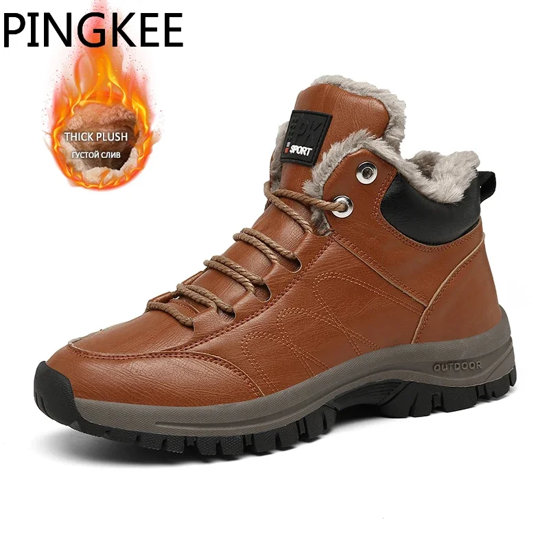 

PINGKEE Winter Snow Boots For Men Plush Lining Seam-sealed Waterproof Mens Sneakers Hiking Backpacking Mens Shoes Size 40-46