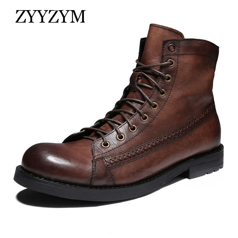 Spring Autumn Men's Leather Boots Retro Rub Color Large Size EUR 38-48