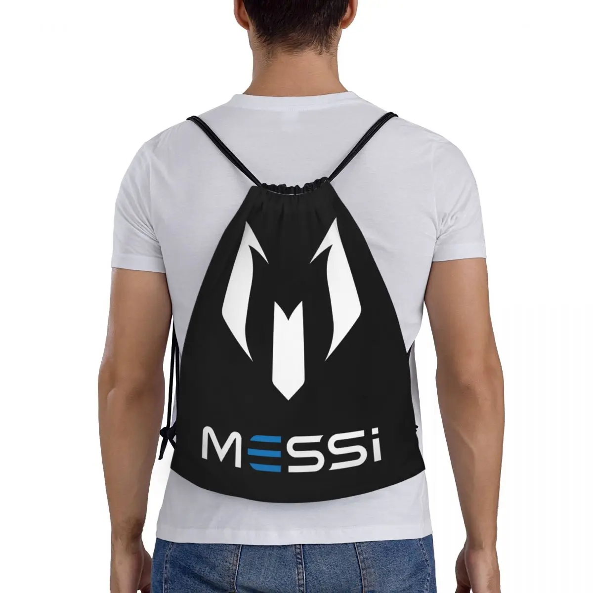 Custom White Messis 10 Football Soccer Drawstring Backpack Women Men Gym Sport Sackpack Portable Training Bag Sack 5