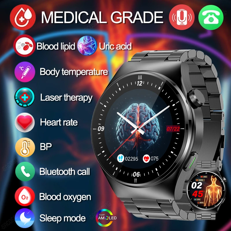 2024 New Laser Therapy Health Smart Watch Acido Urico Blood Sugar Watch Smart Bluetooth Call Blood Lipid Blood Pressure Smartwatch