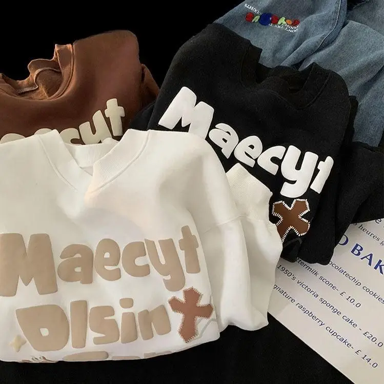 Letter Printing Pullover Hoodie Thick Money Round Neck Sweater For Men And Women Korean Version Loose Couple Casual Long Sleeve