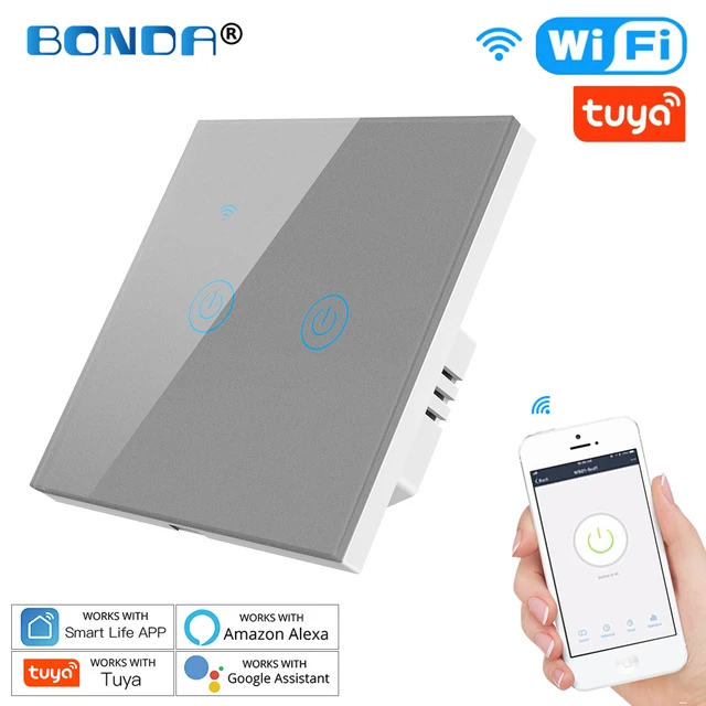 Tuya WiFi Smart Light Switch Eu Luxuray Glass Panel Touch Sensor Smart Life Wall Switch 220V Voice Work with Alexa Google Home 656 Gray 02