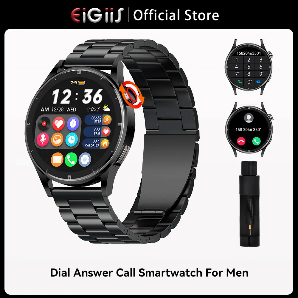 

EIGIIS Smart Watch Men Heart Rate Blood Pressure Music Player Bluetooth Call Sport Waterproof Smart Watch for Android IOS Phone