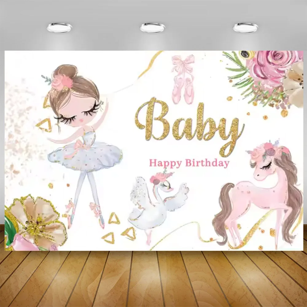 Description Picture 5 of itemPink Swan Ballet Dancer Girl Theme Birthday Party Disposable Tableware Ballerina Crown Balloon Backdrop for Princess Girl Gift