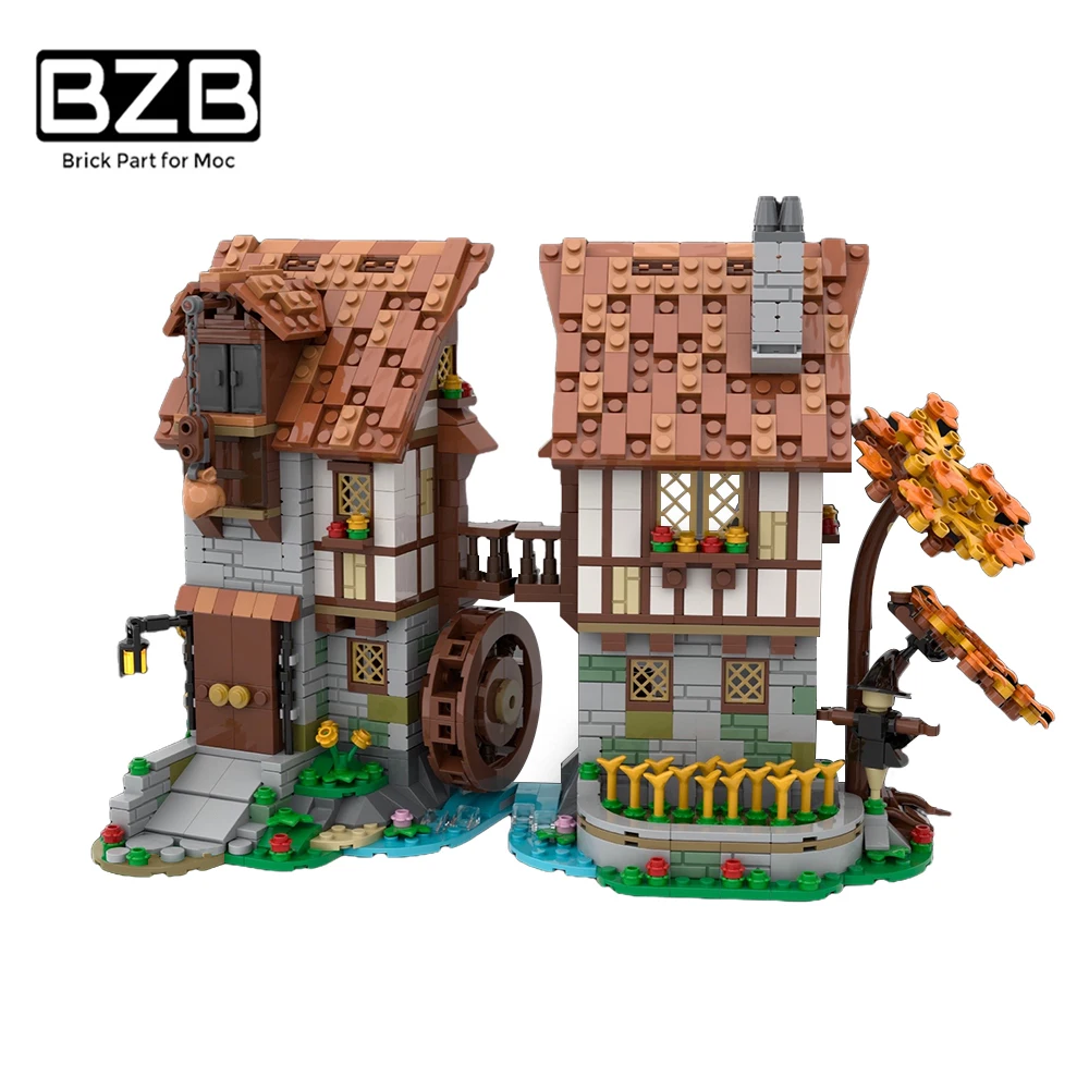 Moc Fai Da Te Antico Medievale Black Eagle Waterwheel Blocks Set Building Tavern Fabbro Store House Brick Giocattolo Per Bambini Regalo