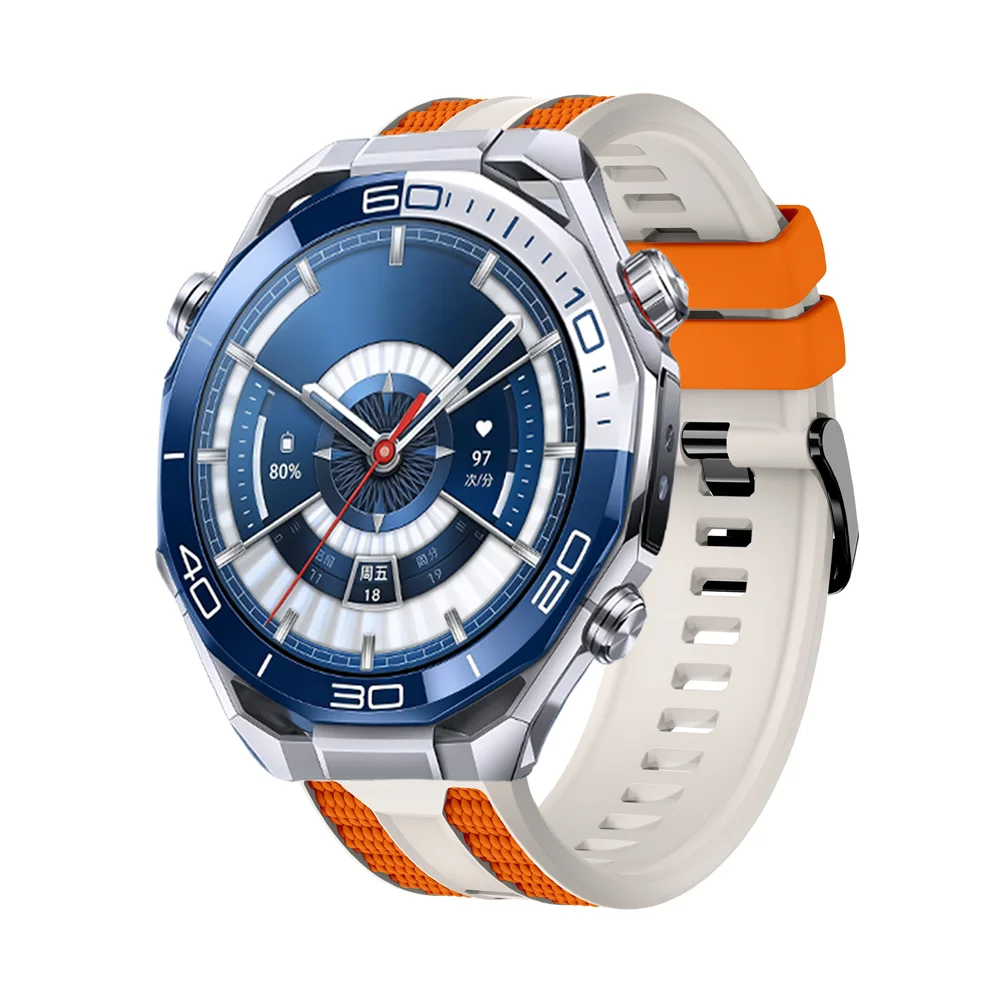 Dual-Color Breathable Silicone Watch Band Strap, 22mm