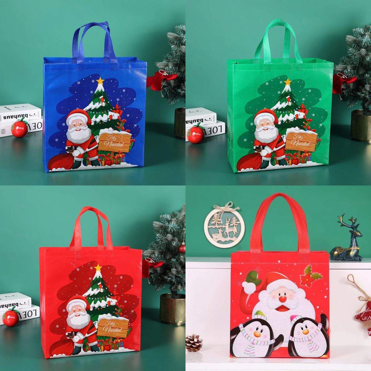 Christmas Gift Bags Gift Bags Christmas Gift Bag Santa Pattern Candy Cookie Pounch Non Woven Favor Packing Bags Xmas Decoration