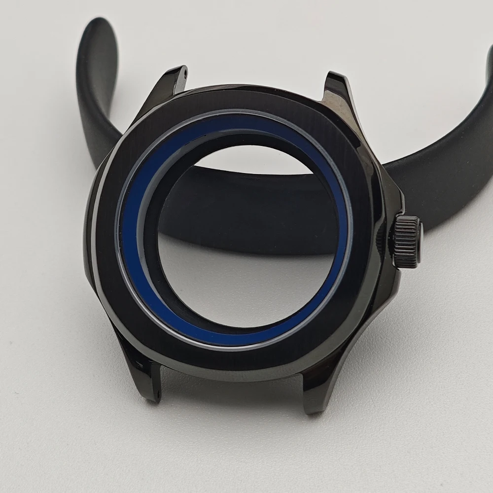 Black Steel Watch Case with Chapter Ring and Sapphire Glass, 39.5mm