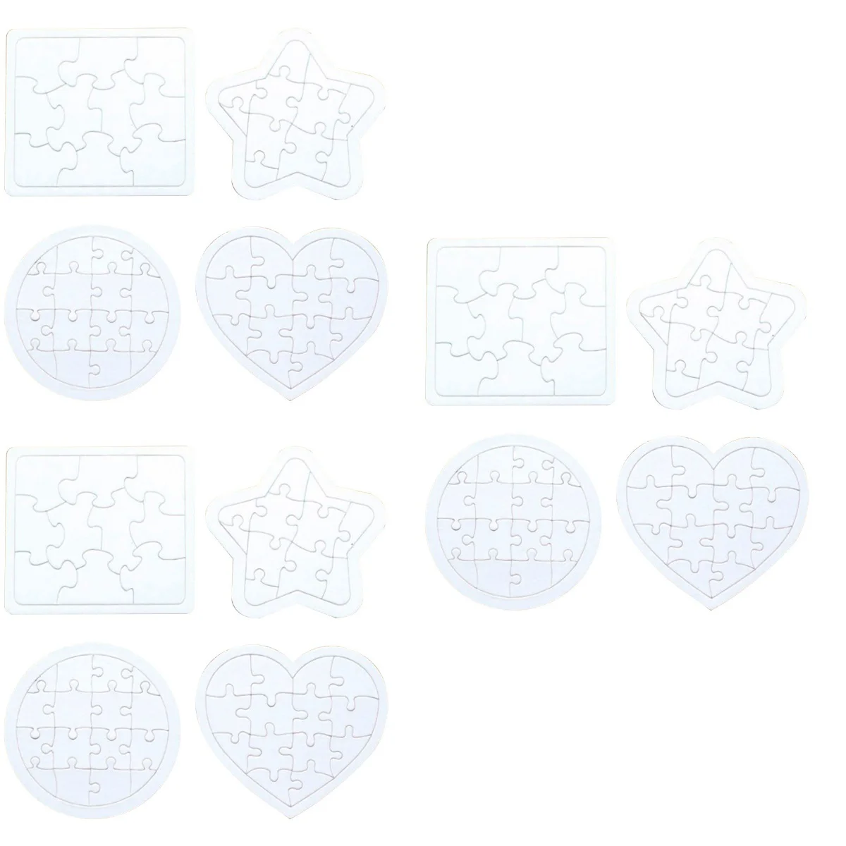 

12 Pcs Kids Coloring Blank Puzzle DIY Paper Jigsaw Puzzles Four Shapes Drawing Doodle Board (White)