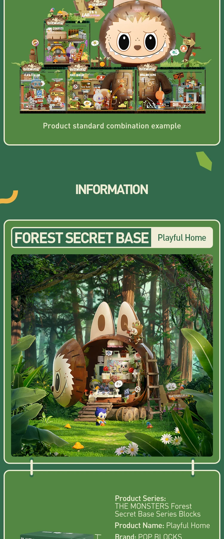 Original Labubu The Monsters Forest Secret Base block set display with detailed figures from Pop Mart