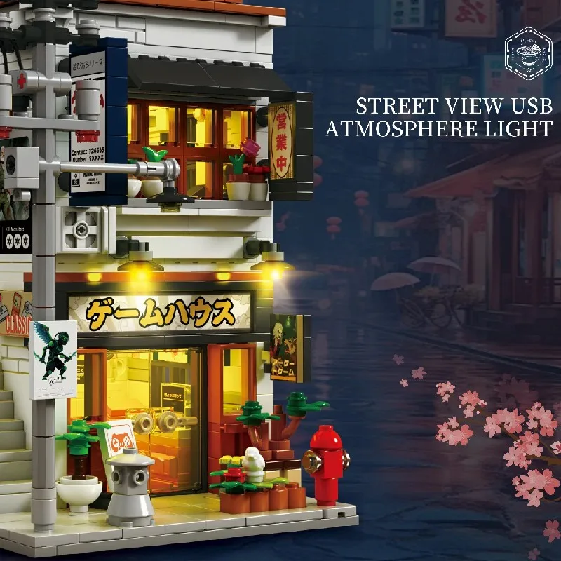 984PCS Street View Izakaya Shop House Buildings Sets, City Apartment Store Architecture Modular Buildings Blocks Model Kit, Gift