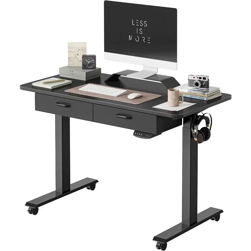 

Adjustable Height Electric Standing Desk with Double Drawer, 48 x 24 Inches Stand Up Home Office Desk with Splice Tabletop