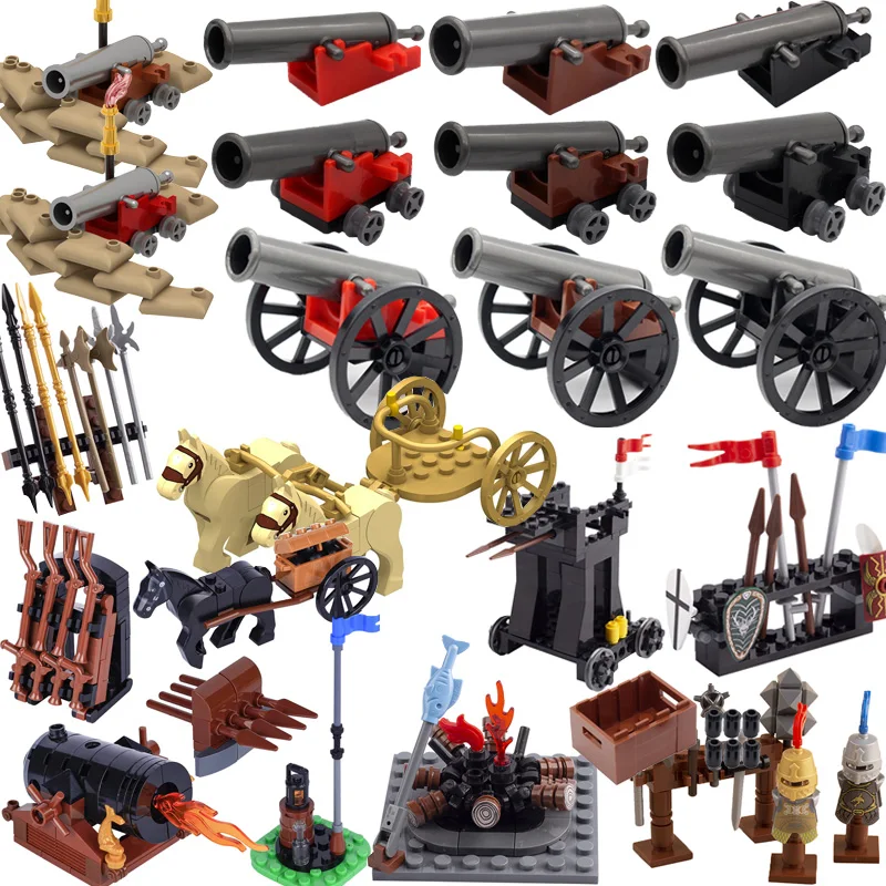 MOC Mittelalterliche Armee Waffen Bausteine Kanone Piratenschiff Soldaten Figuren Militärische Krieg Szene Montage Mini Ziegel Spielzeug Geschenke