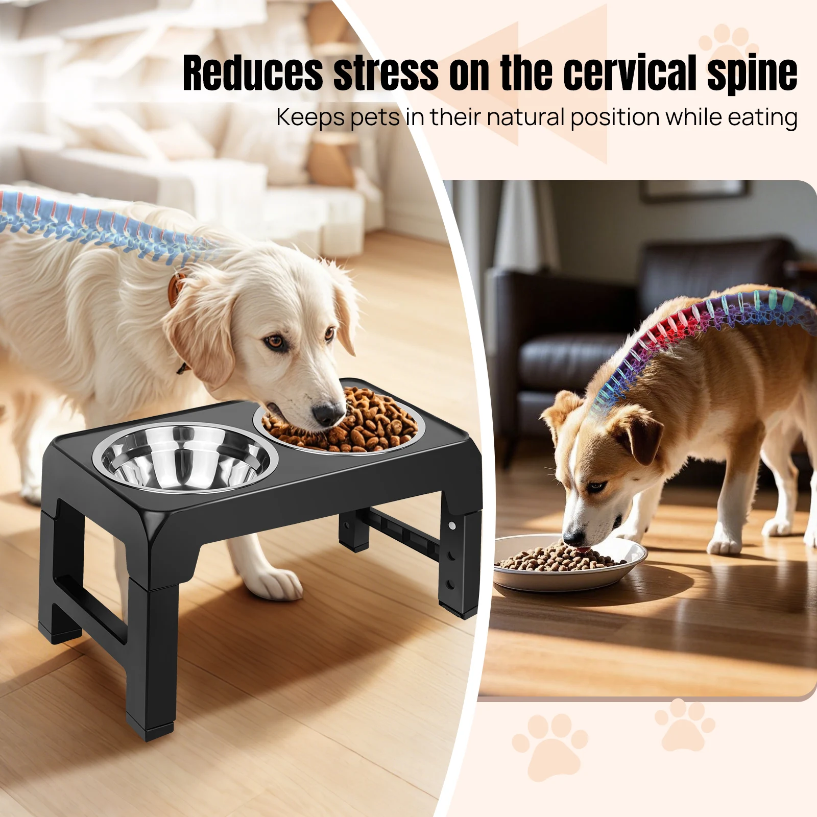 EFAN Raised Dog Bowl 4 Height-Adjustable, Elevated Dog bowls with 2x 1200ml Stainless Steel Bowls, for Small Medium & Large Dogs