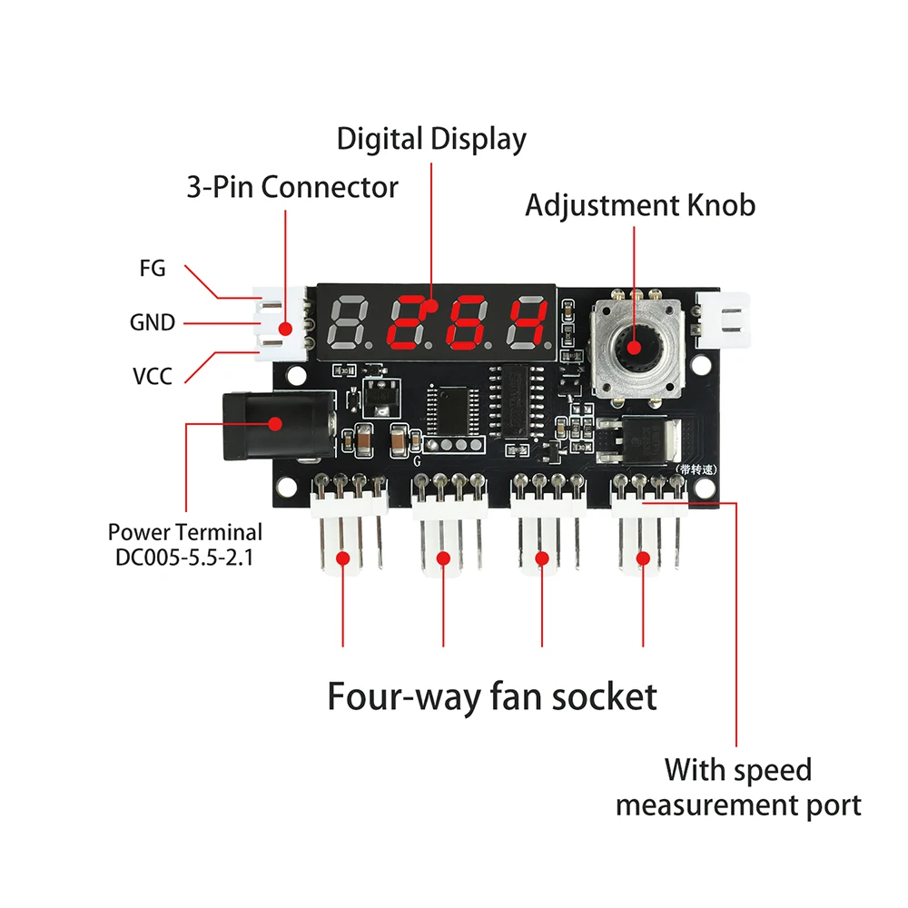 DC 5-24V PWM 속도 컨트롤러 팬 속도 조절기 4방향 출력 PC CPU 쿨러 팬 온도 제어 스위치 + 10K NTC 온도 센서