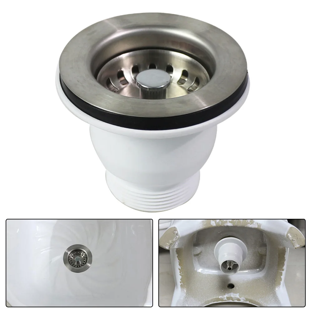 

Basket Sink Strainer Home Modern Opening 60mm Replacement Silver Stainless Steel Waste 85mm Flange Accessories