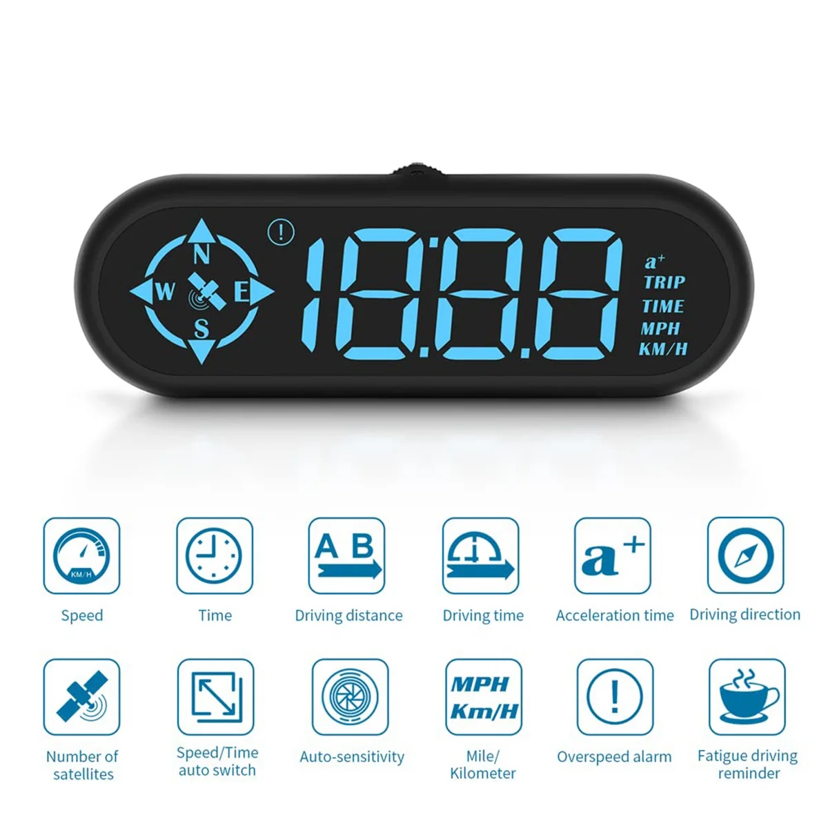 Digital Car GPS Speedometer, Car HUD Head Up Display with Speed MPH, Compass Driving Direction, Fatigue Driving Reminder