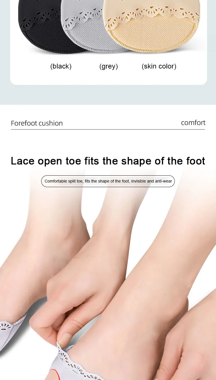 1 Paar Damen-Socken mit fünf Zehen und Vorfußpolstern, Schuheinlagen mit hohen Absätzen, halbe Einlegesohlen, Hornhautfüße, Schutz für Komfort – Detail 3