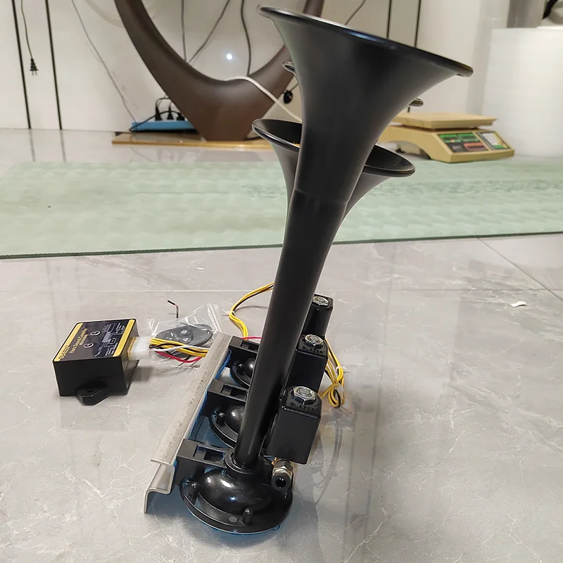 125DB LED 12/24V 15 톤 3 튜브 수정 트럭 기차 트레일러 시끄러운 전기 경적 솔레노이드 밸브 시끄러운 스피커 사이렌 에어 호른