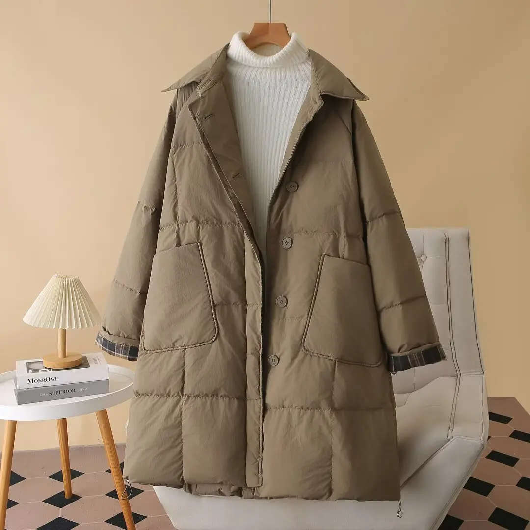 XXXXXL Fashion Plus Size Women's Down Jacket 2025 Winter New Oversized Loose mid-length Plaid Cuffs Warm Coat 1776