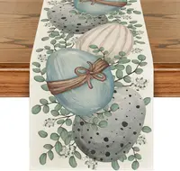 Eucalyptus Egg Easter Linen Table Runner Spring Farmhouse Kitchen Dining Table Decor for Indoor Outdoor Home Holiday Party Decor 1