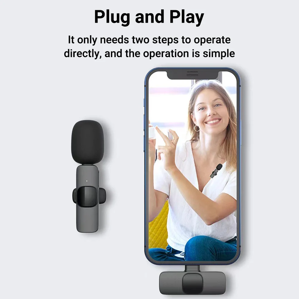 Wireless Lavalier Microphone Mini Audio Video Recording For iPhone 16 15 14 Pro 13 12 11 Live Broadcast Gaming Mic for Android