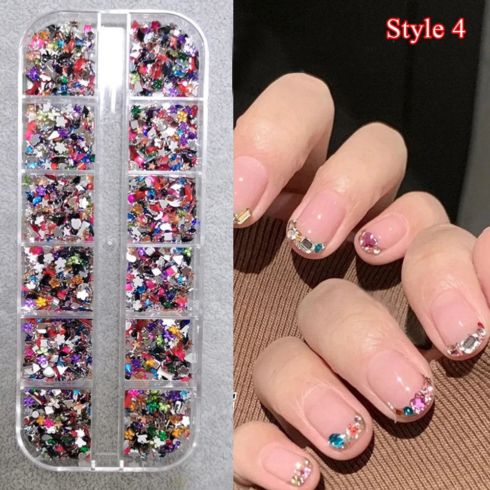 12-Grid 3D Crystal Nail Art Rhinestones & Glitter Set