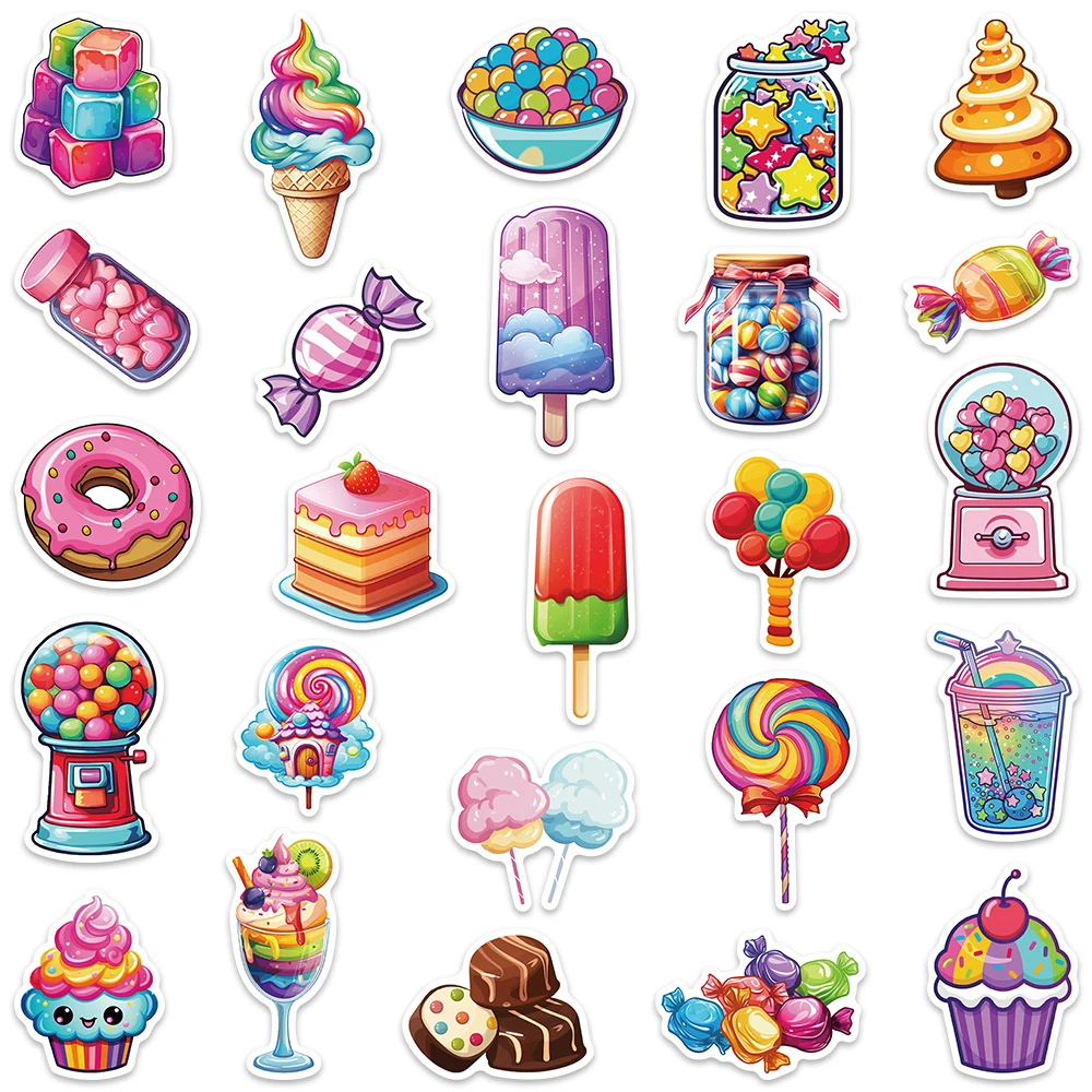 50pcs Aesthetic Cartoon Dessert Lollipop Candy Stickers Cute Kids Water  Bottle Sticker Luggage Laptop Guitar Waterproof Decals - AliExpress, image size:1000x1000