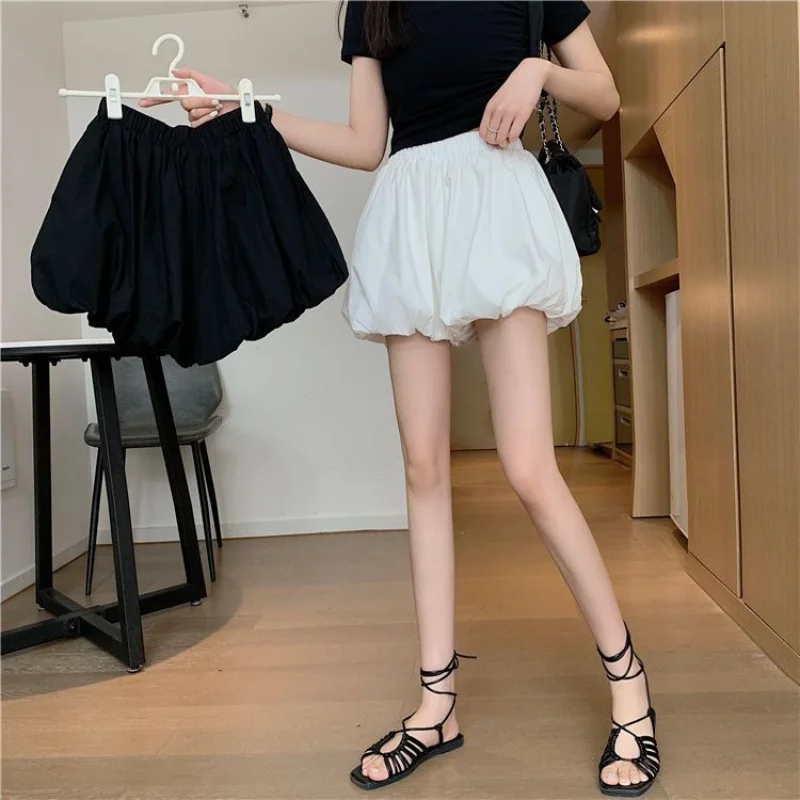 High Waist A-line Wide Leg Shorts for Women's Summer New Solid Loose Pleated Shorts Lantern Pants Sweet Trend Fashion Clothing