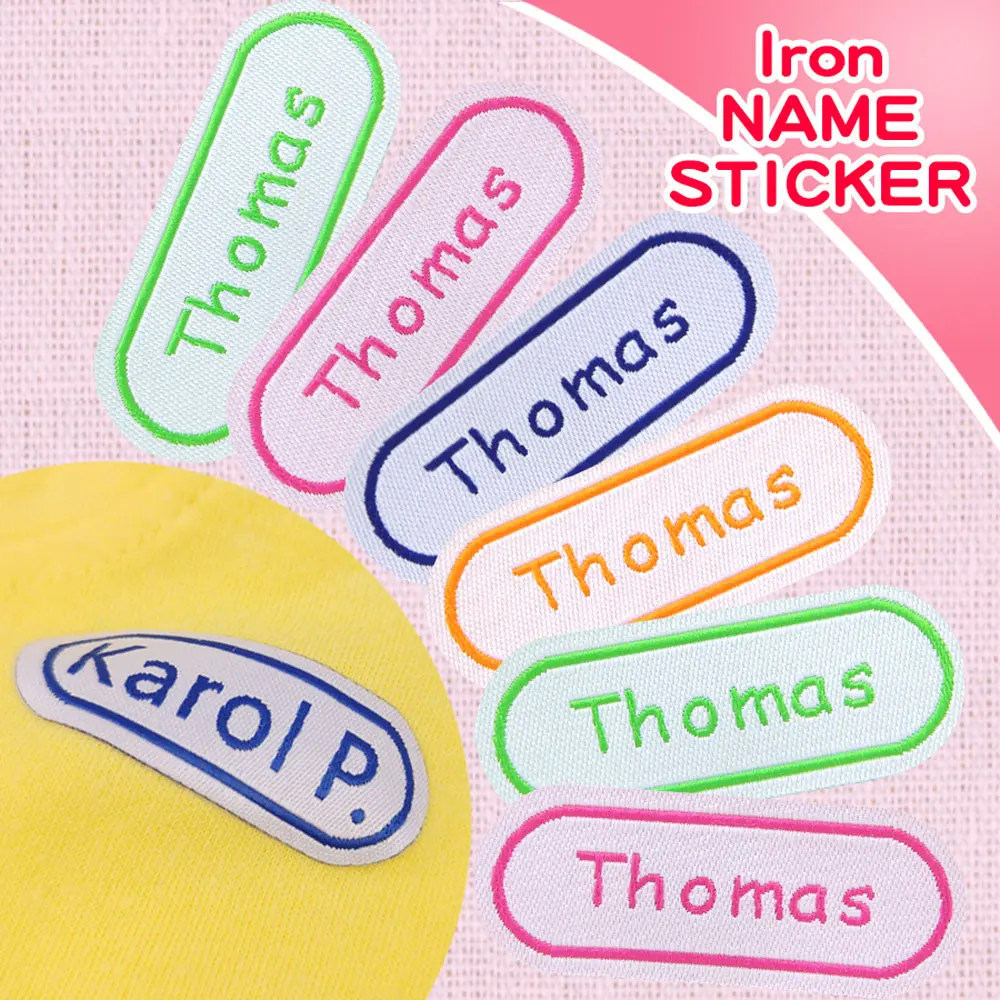 12Pcs Personalized Cotton Name Stickers Washable Iron on Tag Sticker Custom Handmade Clothing Fabric Label Sewing Clothes Labels