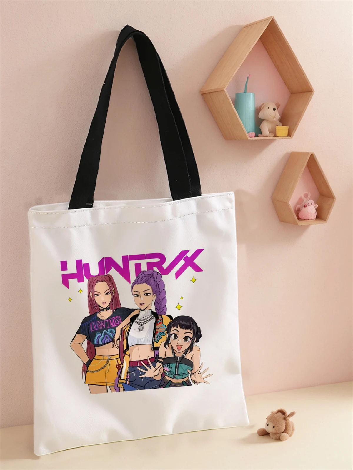 Cartoon printed casual handbag, reusable fashionable backpack, multifunctional handbag, canvas shopping bag