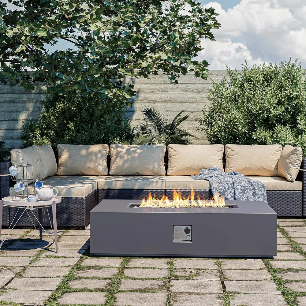 56-inch Outdoor Propane Gas Fire Pit Table 50000 BTU Iron Rectangle Fires Pits with Removable Lid Outdoor Fire Pit