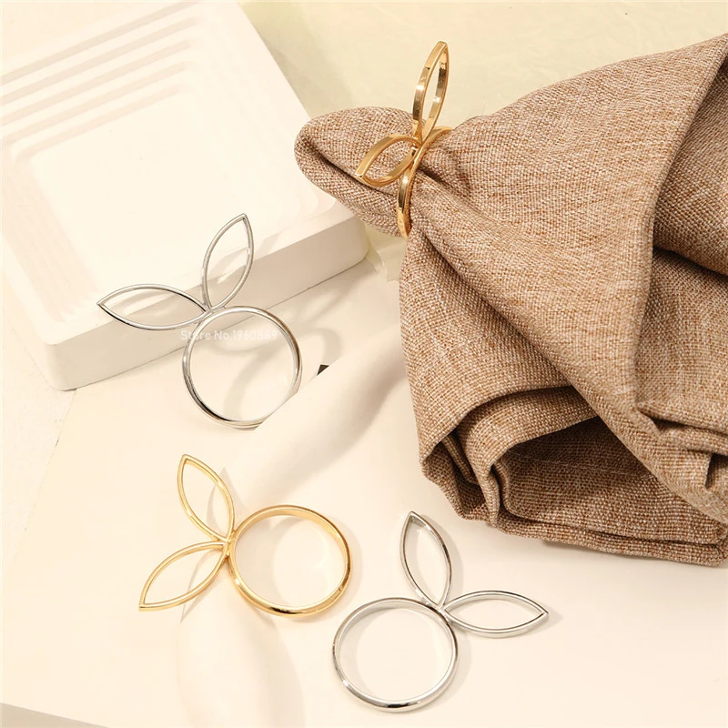 1/6Pcs rabbit ears napkin rings bunny head napkin holder rings buckles for Easter holiday wedding party dinning table decoration