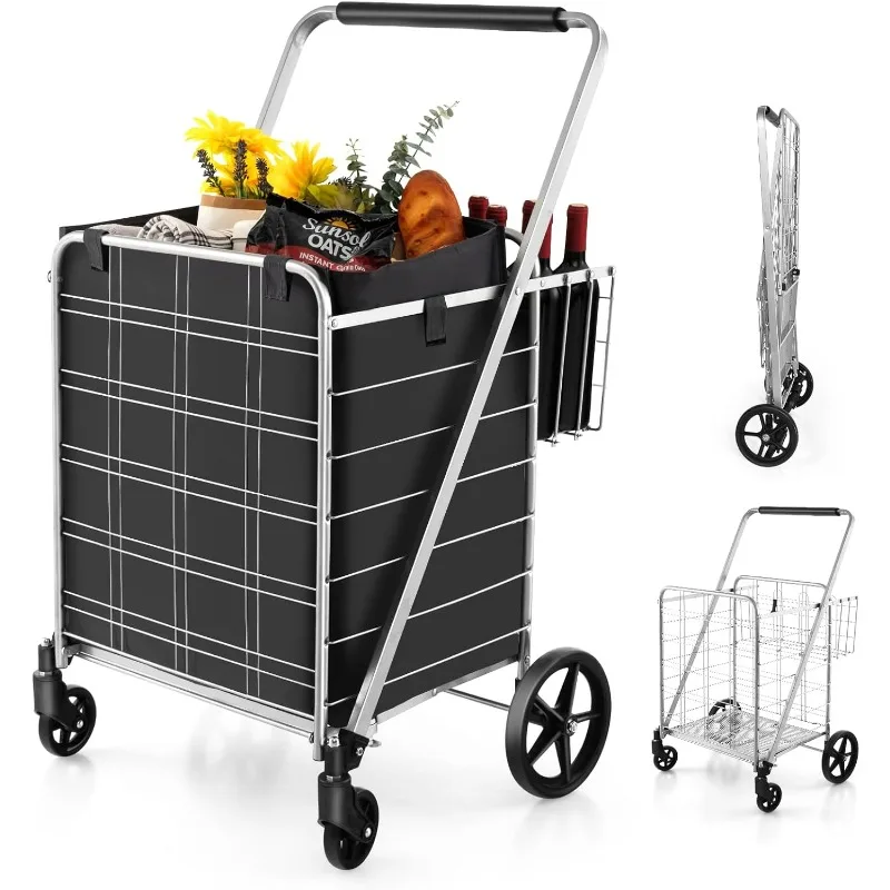 

Goplus Shopping Cart for Groceries, Jumbo Upgraded Folding Grocery Cart with Waterproof Liner, 330 LBS Weight Capacity